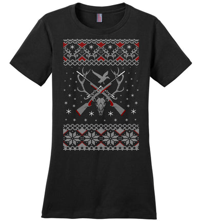 Hunting Ugly Christmas Sweater - Shooting Ladies T-Shirt - Black