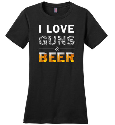 I Love Guns & Beer - Women's Pro Firearms Apparel - Black T Shirts