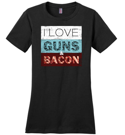 I Love Guns & Bacon - Women's Pro Firearms Apparel - Black T-Shirt