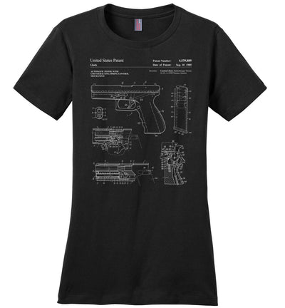 Glock Handgun Patent Women's T Shirts - Black