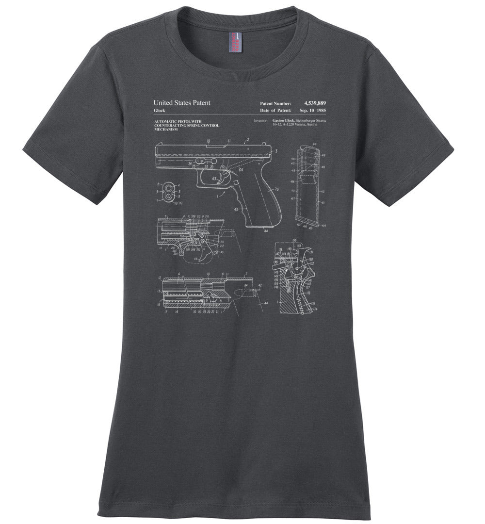 Glock Handgun Patent Women's T Shirts - Charcoal
