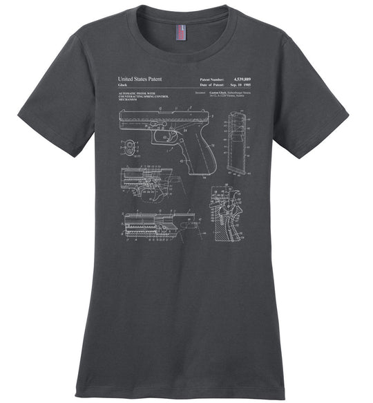 Glock Handgun Patent Women's T Shirts - Charcoal