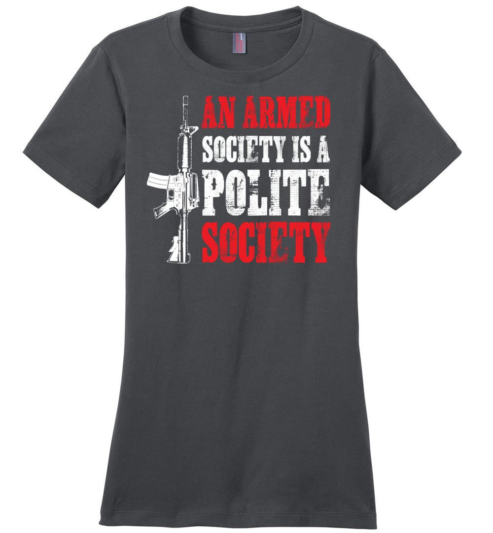 An Armed Society is a Polite Society - Shooting Ladies Tshirt - Charcoal