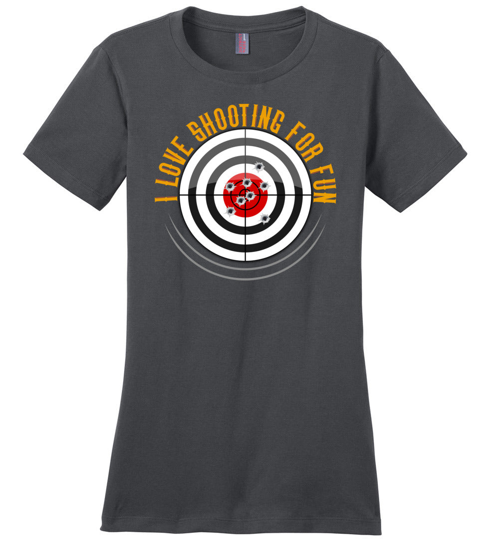 I Love Shooting for Fun - Women's Pro Gun Apparel - Charcoal T Shirts