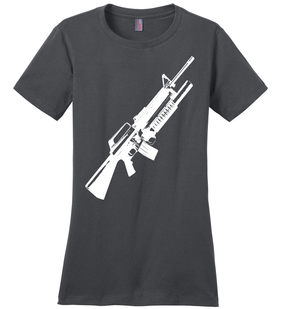 M16A2 Rifles with M203 Grenade Launcher - Pro Gun Tactical Ladies Tee - Charcoal