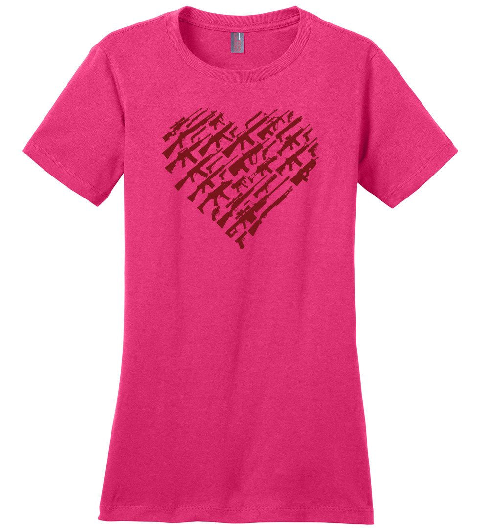 I Love Guns, Heart Made of Guns - Women's T Shirt - Pink