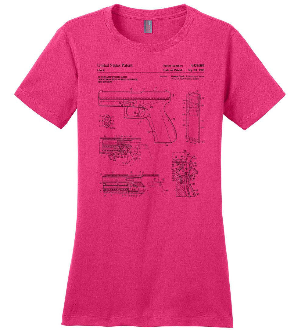 Glock Handgun Patent Women's T Shirts - Dark Fuchsia