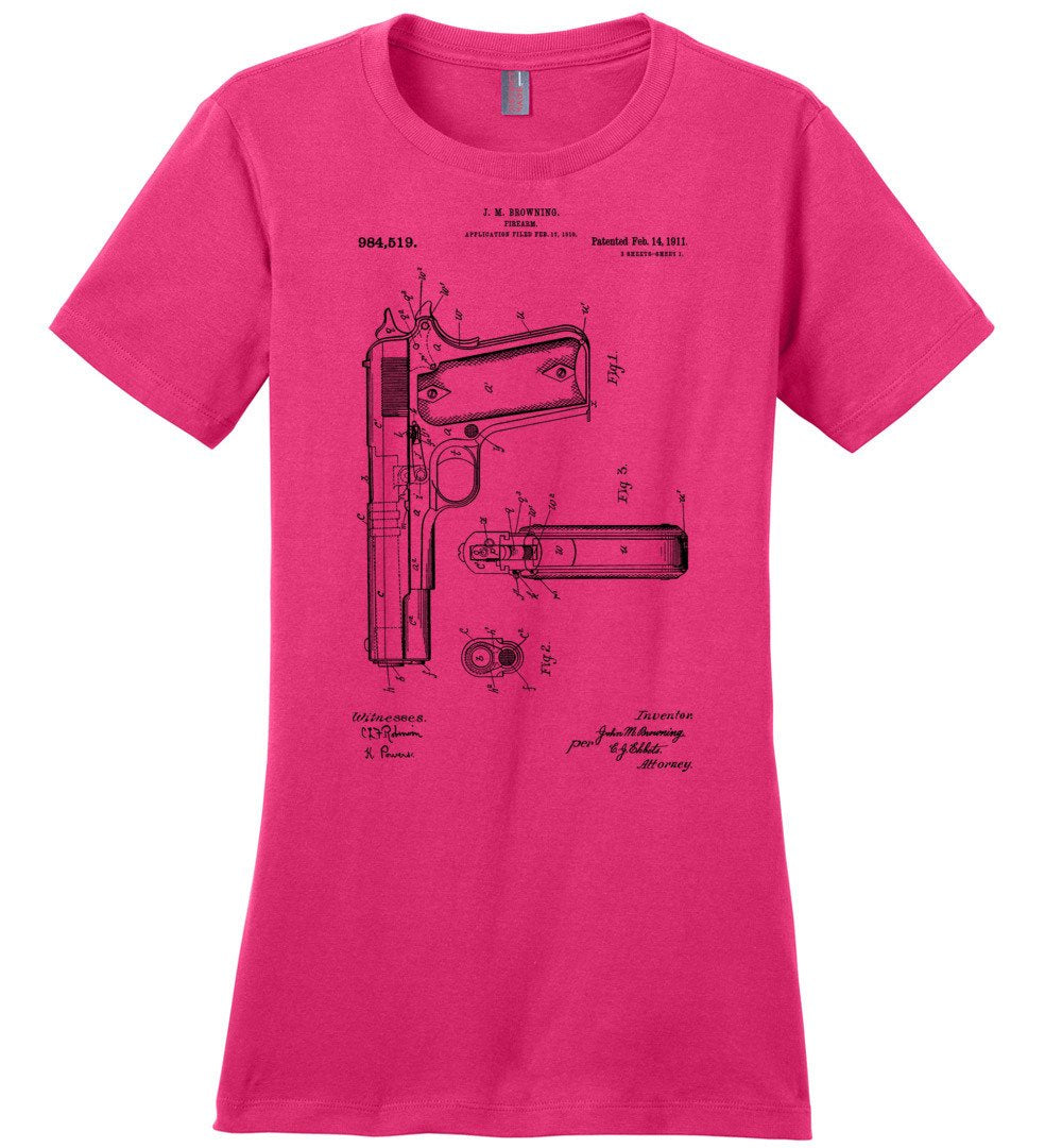 Colt Browning 1911 Handgun Patent Women's Tshirt - Pink