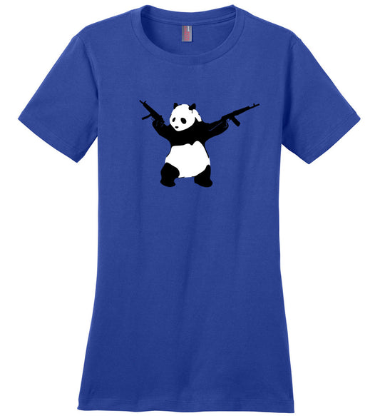 Banksy Style Panda with Guns - AK-47 Women's T Shirt - Blue