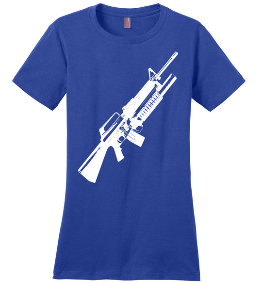 M16A2 Rifles with M203 Grenade Launcher - Pro Gun Tactical Ladies Tee - Blue