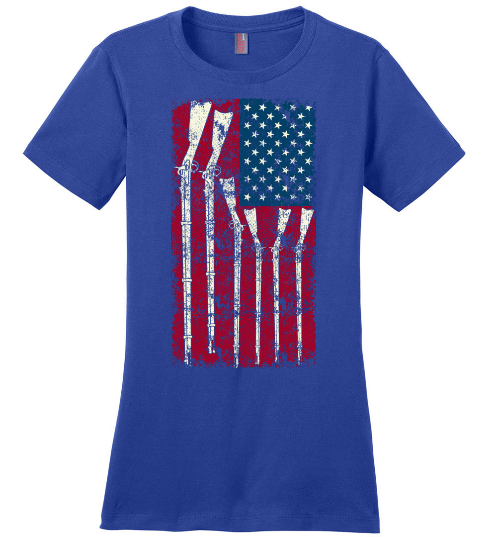 American Flag with Guns - 2nd Amendment Women's T Shirts - Blue