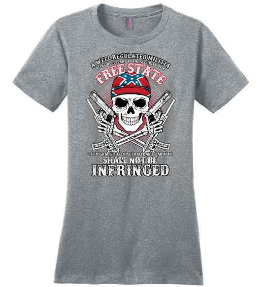 The right of the people to keep and bear arms shall not be infringed - Ladies 2nd Amendment Tee - Heathered Steel