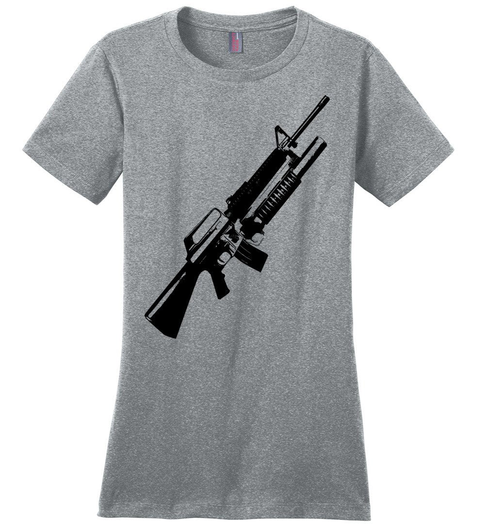 M16A2 Rifles with M203 Grenade Launcher - Pro Gun Tactical Ladies Tee - Heathered Steel