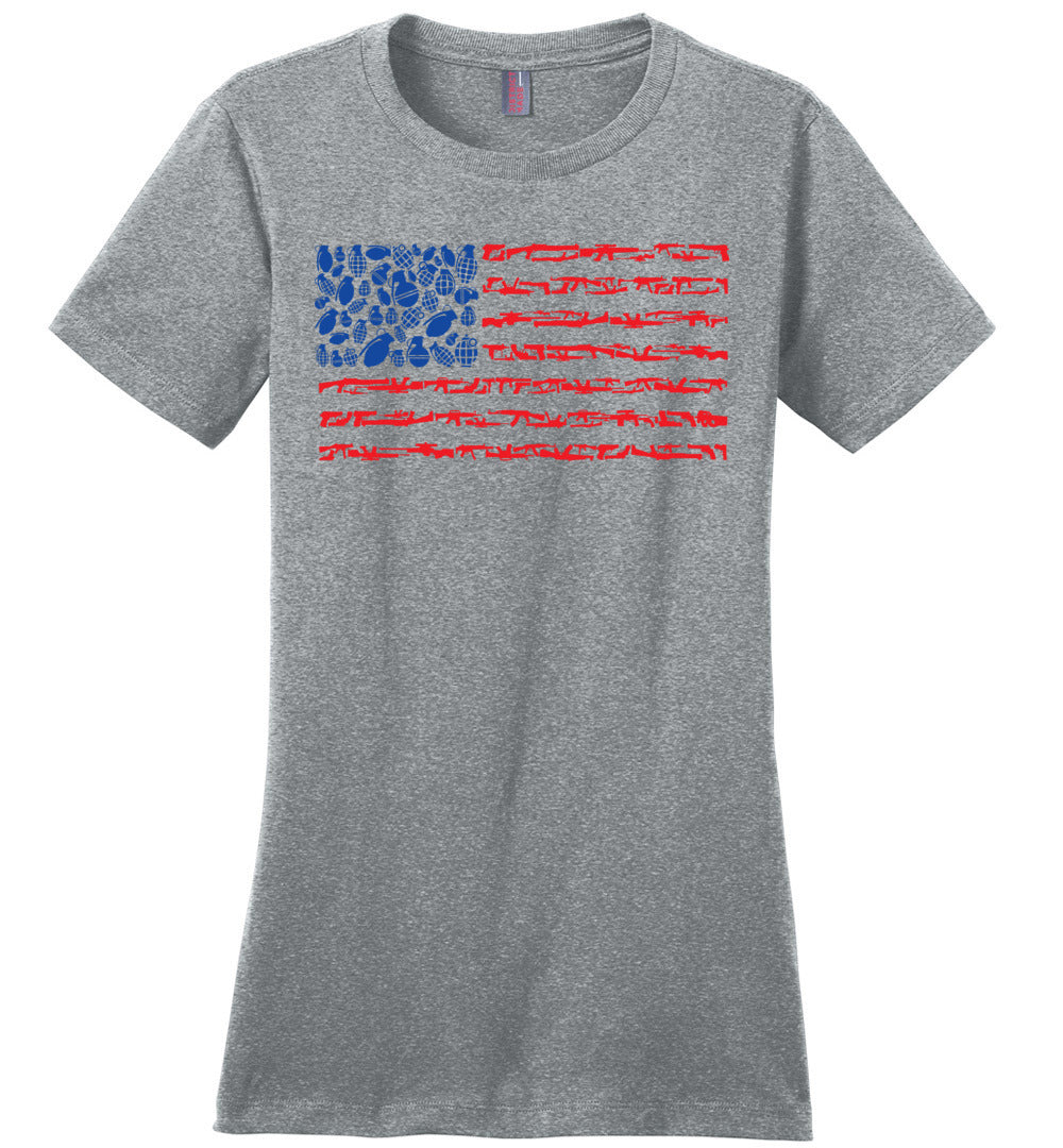 American Flag Made of Guns 2nd Amendment Women’s Tee - Heathered Steel