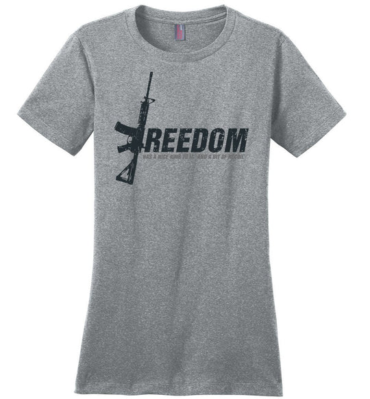 Freedom Has a Nice Ring to It. And a Bit of Recoil - Women's Pro Gun Clothing - Heathered Steel T Shirt