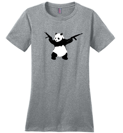 Banksy Style Panda with Guns - AK-47 Women's T Shirt - Heathered Steel
