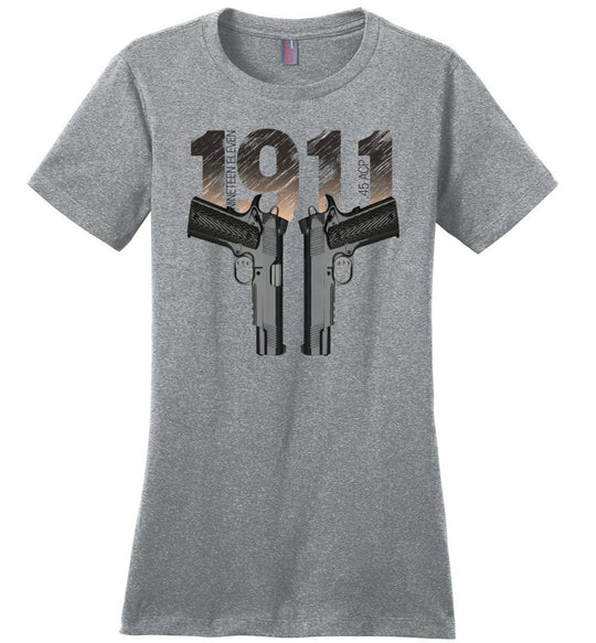 Colt 1911 Handgun 2nd Amendment Women's Tee -  Heathered Steel