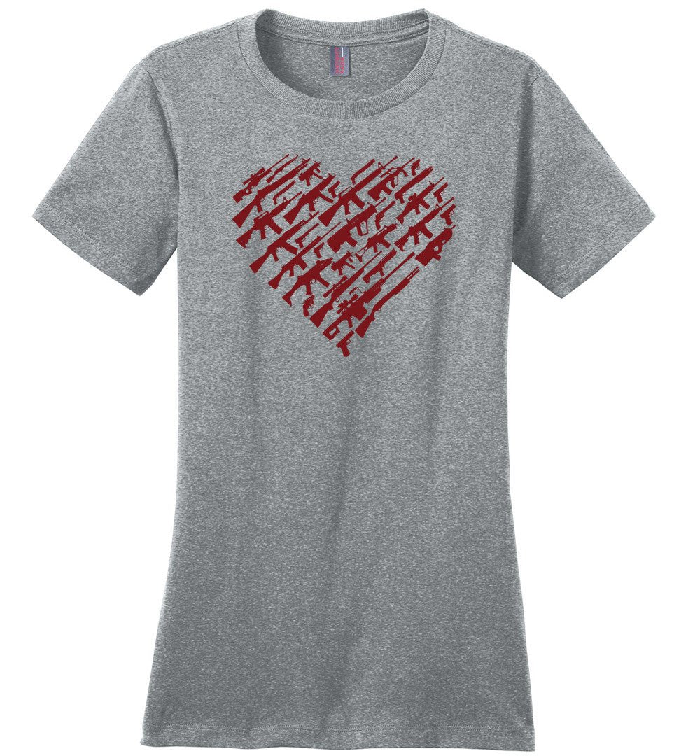 I Love Guns, Heart Made of Guns - Women's T Shirt - Heathered Steel