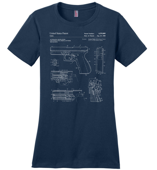 Glock Handgun Patent Women's T Shirts - Navy