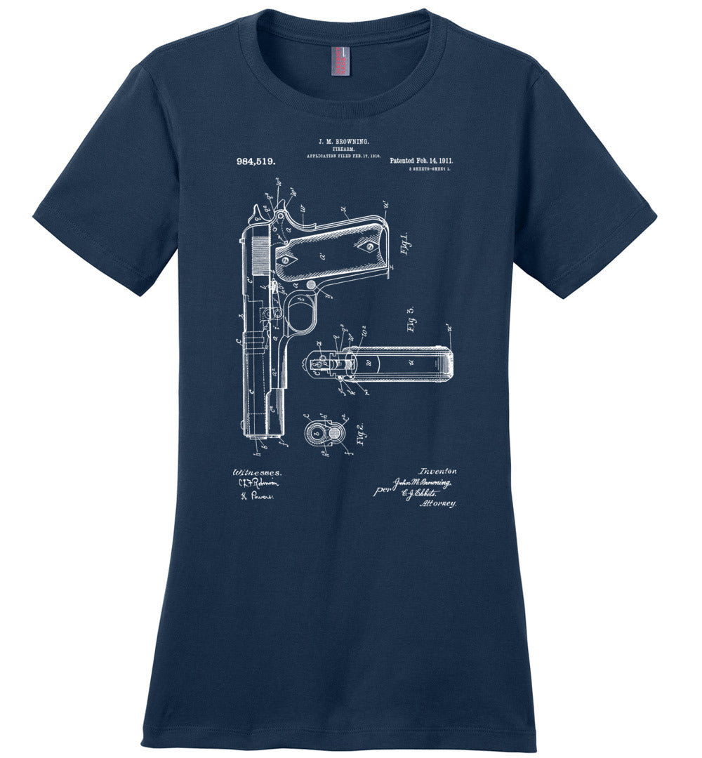 Colt Browning 1911 Handgun Patent Women's Tshirt - Navy