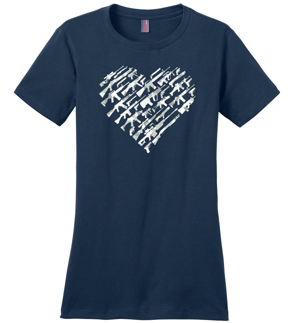 I Love Guns, Heart Made of Guns - Women's T Shirt - Navy