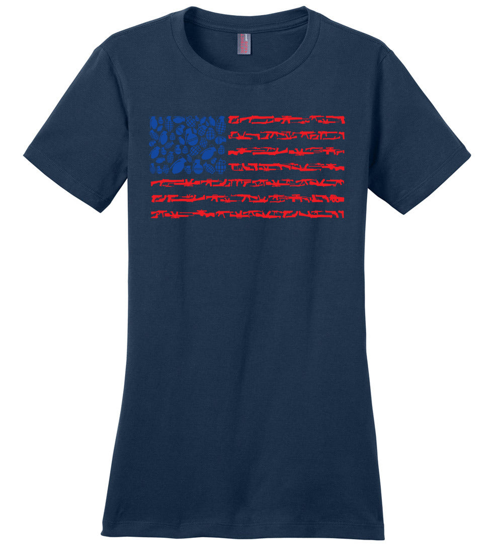 American Flag Made of Guns 2nd Amendment Women’s Tee - Navy