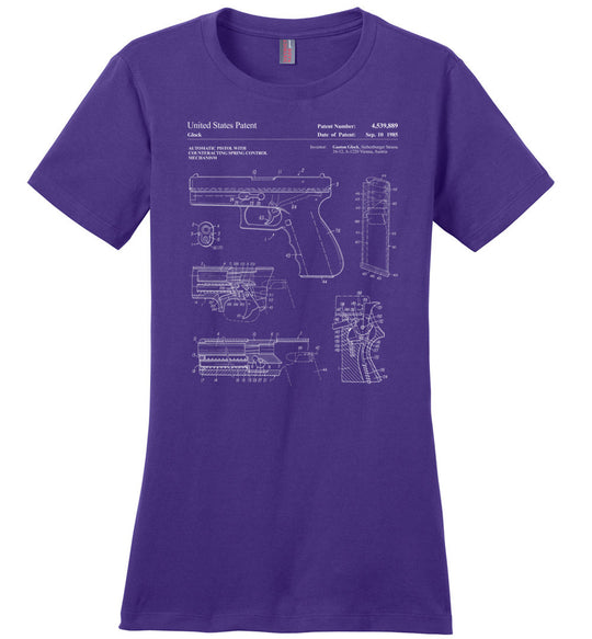 Glock Handgun Patent Women's T Shirts - Purple