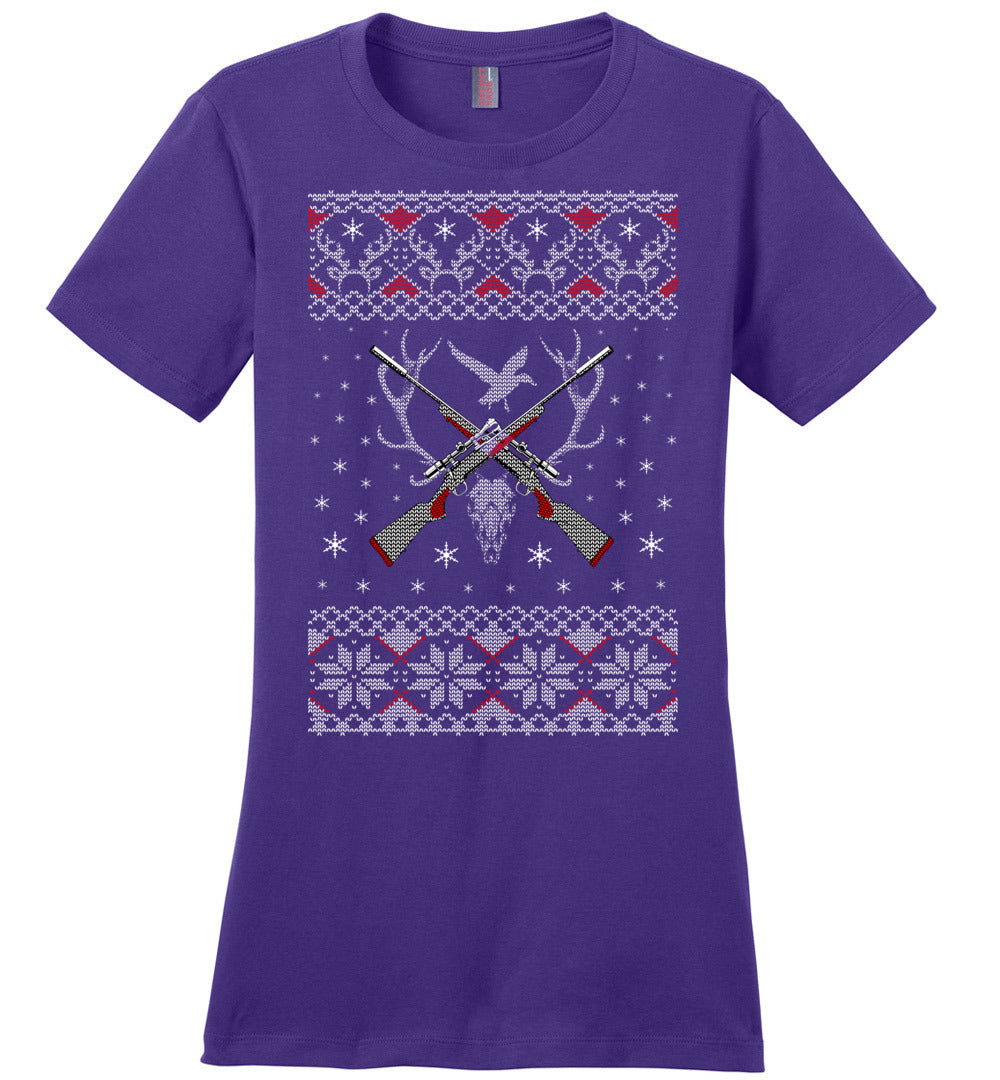 Hunting Ugly Christmas Sweater - Shooting Ladies T-Shirt - Purple