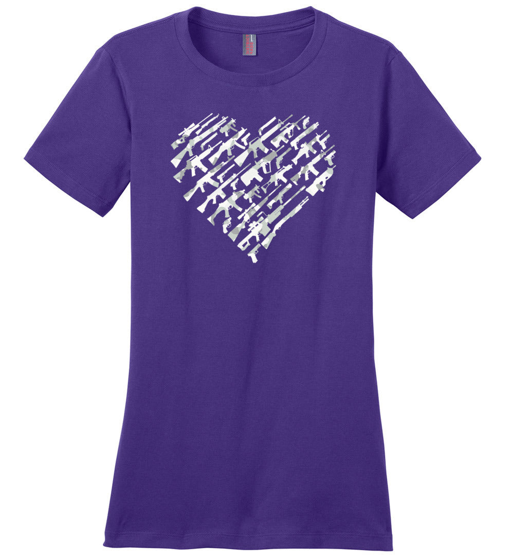 I Love Guns, Heart Made of Guns - Women's T Shirt - Purple