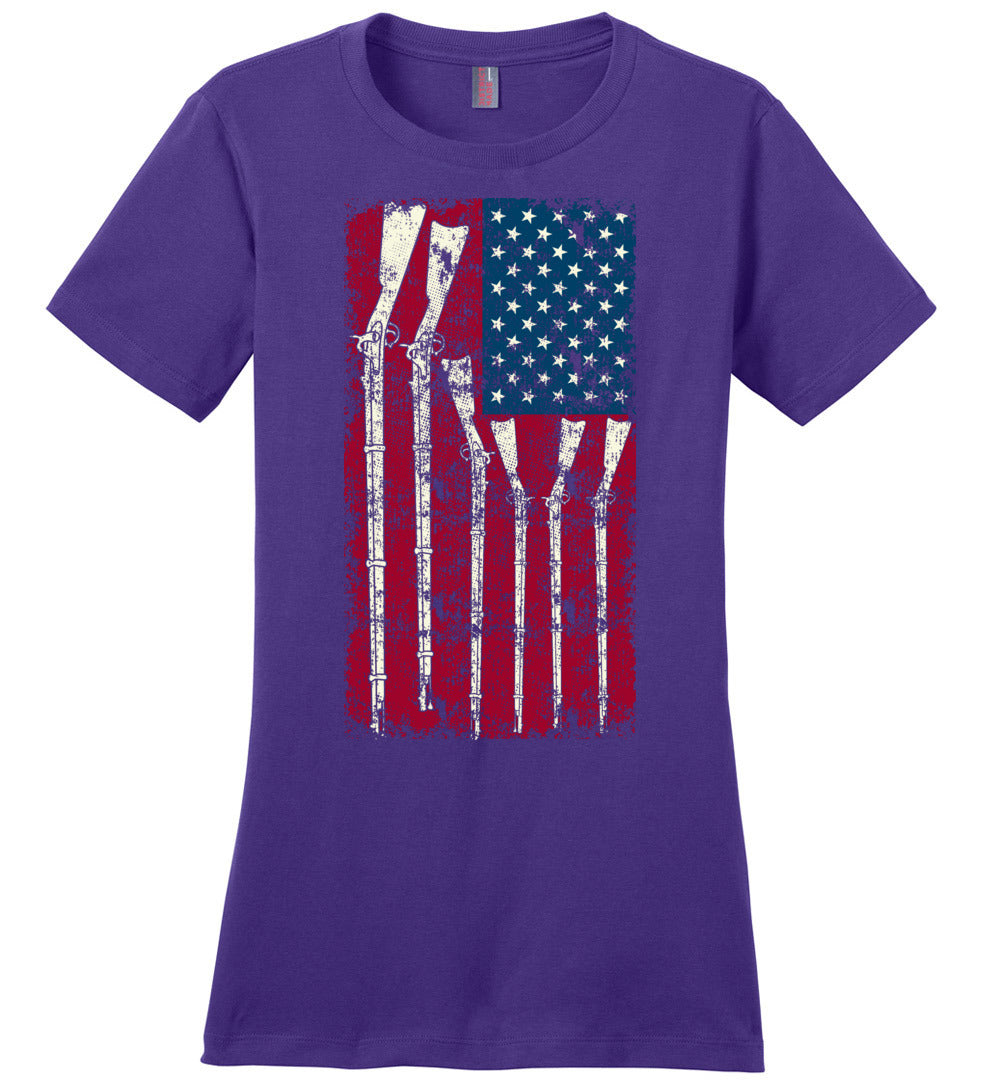 American Flag with Guns - 2nd Amendment Women's T Shirts - Purple