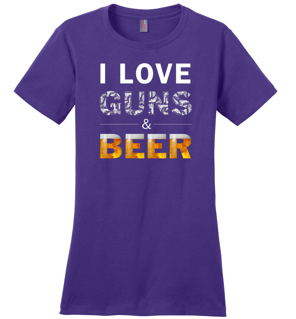 I Love Guns & Beer - Women's Pro Firearms Apparel - Purple T Shirts