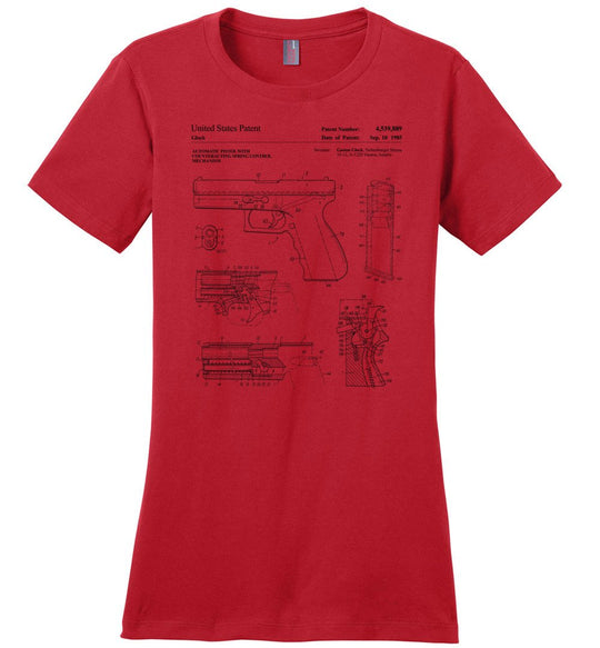 Glock Handgun Patent Women's T Shirts - Red