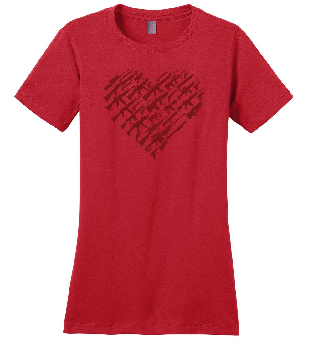 I Love Guns, Heart Made of Guns - Women's T Shirt - Red