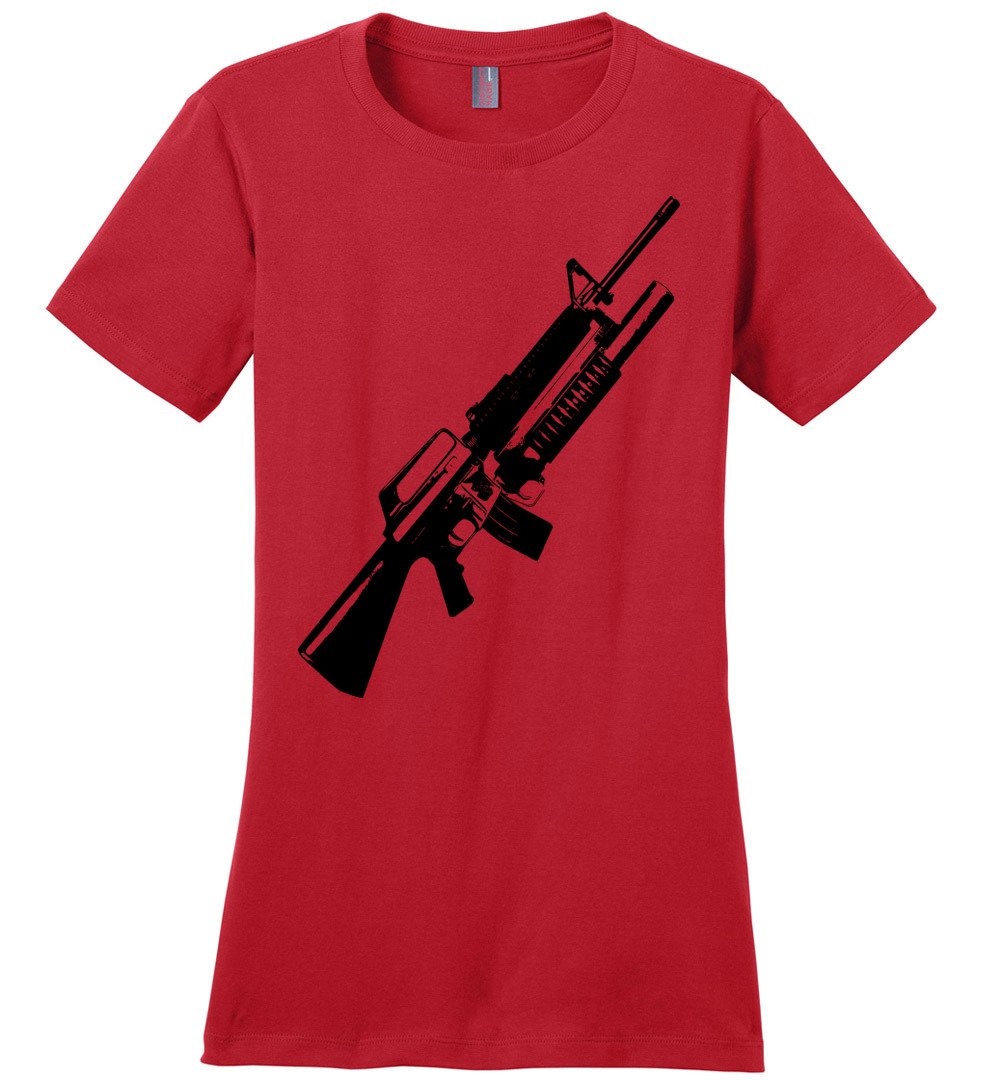 M16A2 Rifles with M203 Grenade Launcher - Pro Gun Tactical Ladies Tee - Red