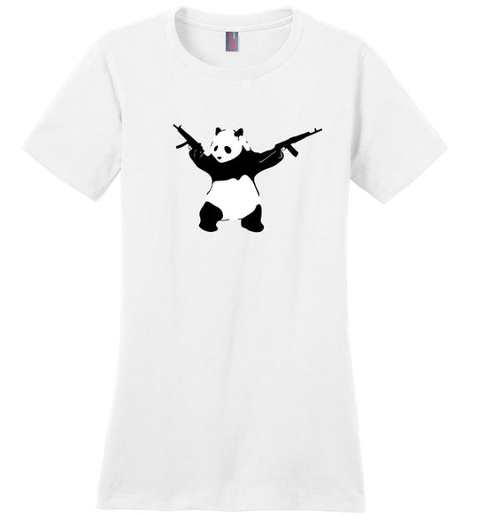 Banksy Style Panda with Guns - AK-47 Women's T Shirt - White