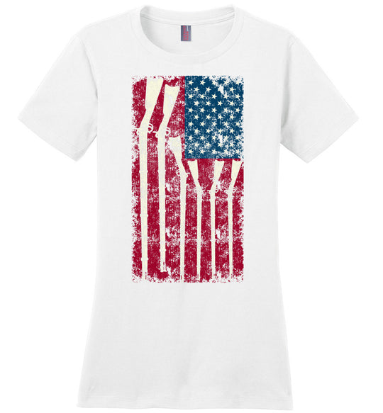 American Flag with Guns - 2nd Amendment Women's T Shirts - White