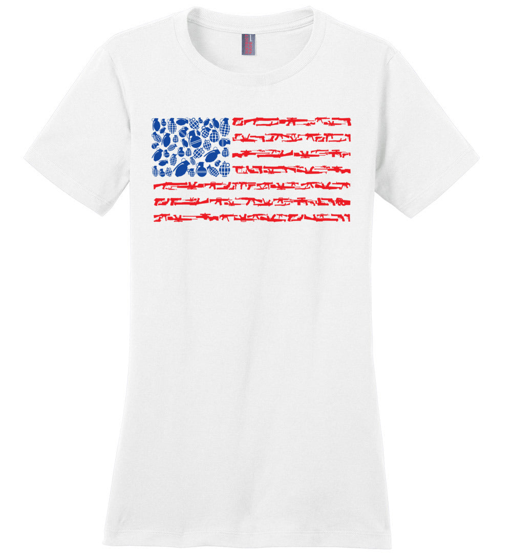American Flag Made of Guns 2nd Amendment Women’s Tee - White