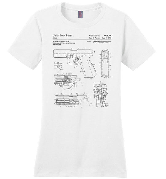 Glock Handgun Patent Women's T Shirts - White