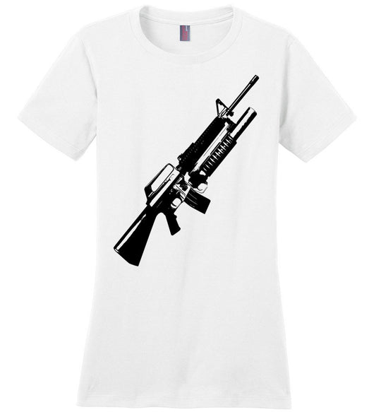 M16A2 Rifles with M203 Grenade Launcher - Pro Gun Tactical Ladies Tee - White
