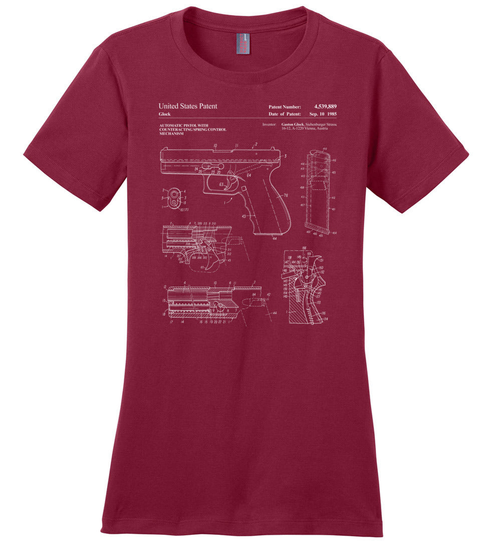 Glock Handgun Patent Women's T Shirts - Sangria