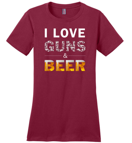 I Love Guns & Beer - Women's Pro Firearms Apparel - Red T Shirts