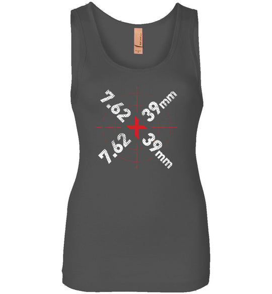 7.62 x 39mm Caliber Ammo AK-47 Tactical Gun Ladies Tank Top - Charcoal