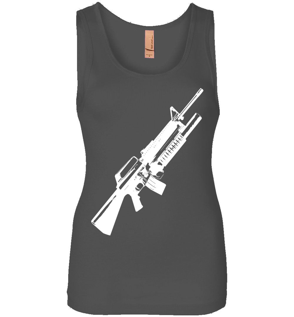 M16A2 Rifles with M203 Grenade Launcher - Pro Gun Tactical Ladies Tank Top - Charcoal