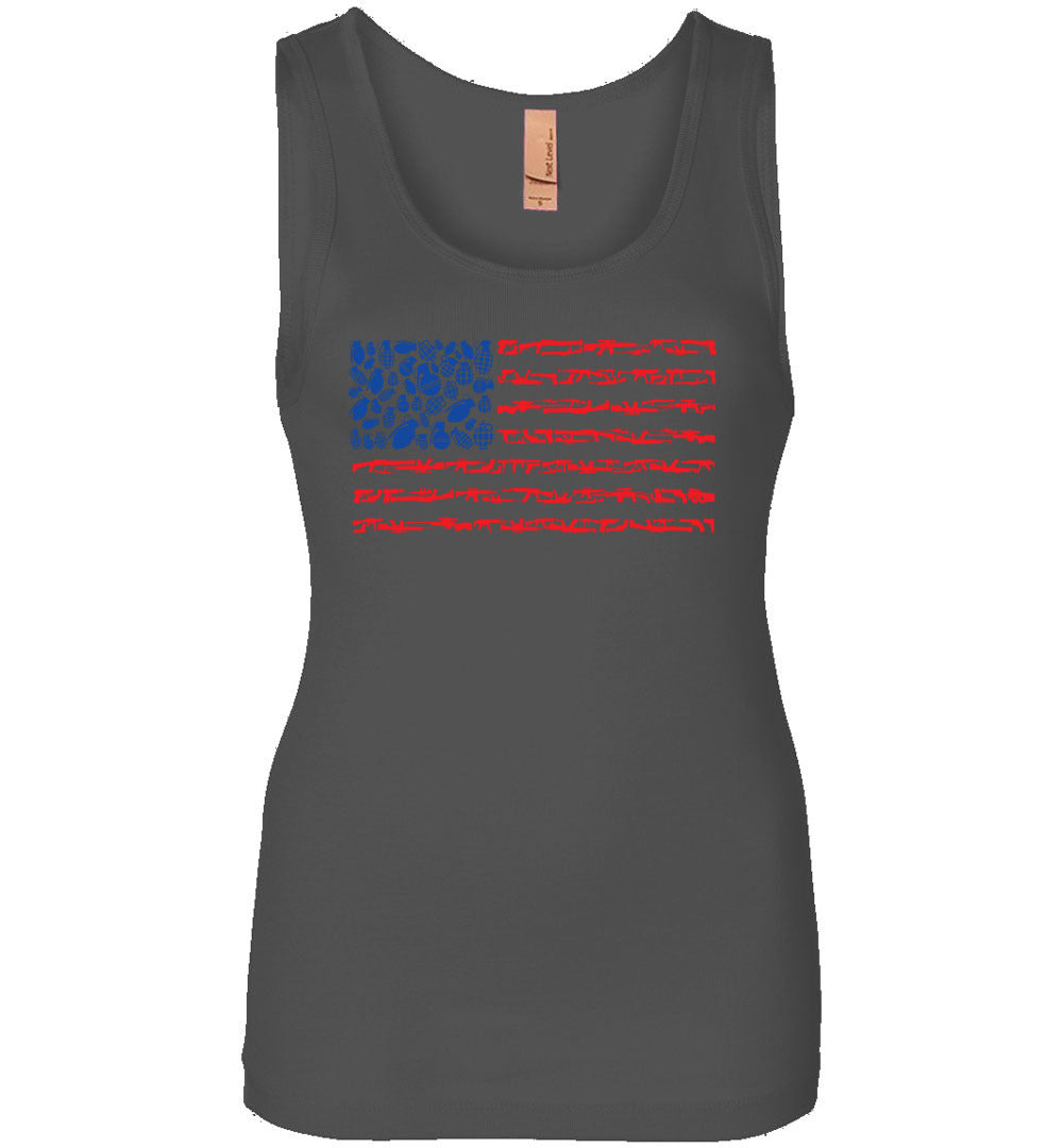 American Flag Made of Guns 2nd Amendment Women’s Tank Top - Dark Grey