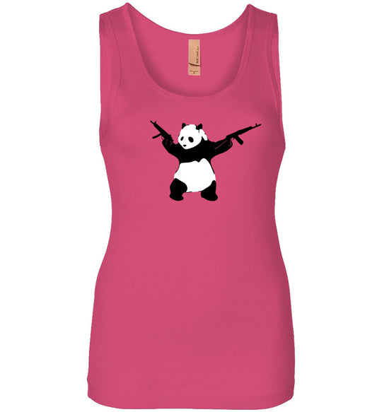 Banksy Style Panda with Guns - AK-47 Women's Tank Top - Pink