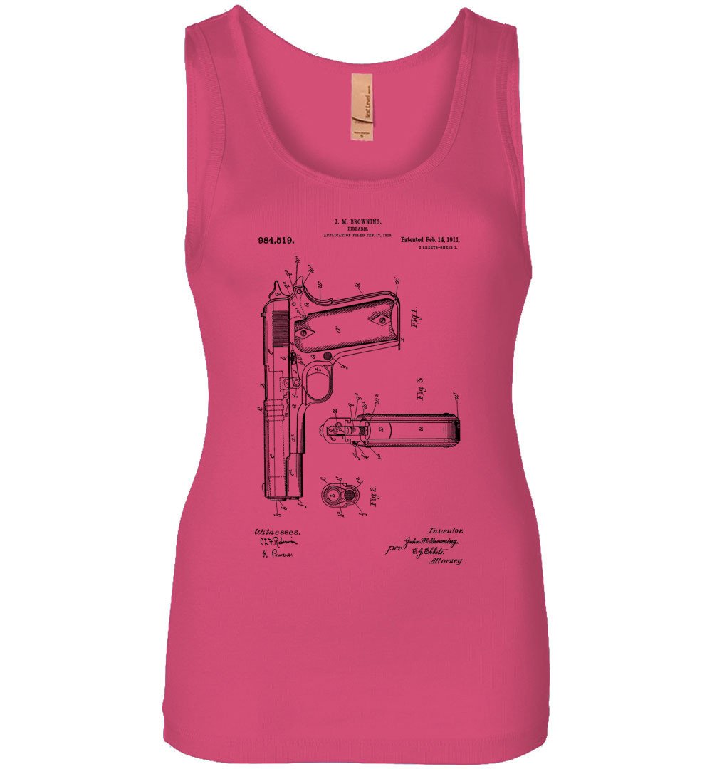 Colt Browning 1911 Handgun Patent Women's Tank Top - Pink