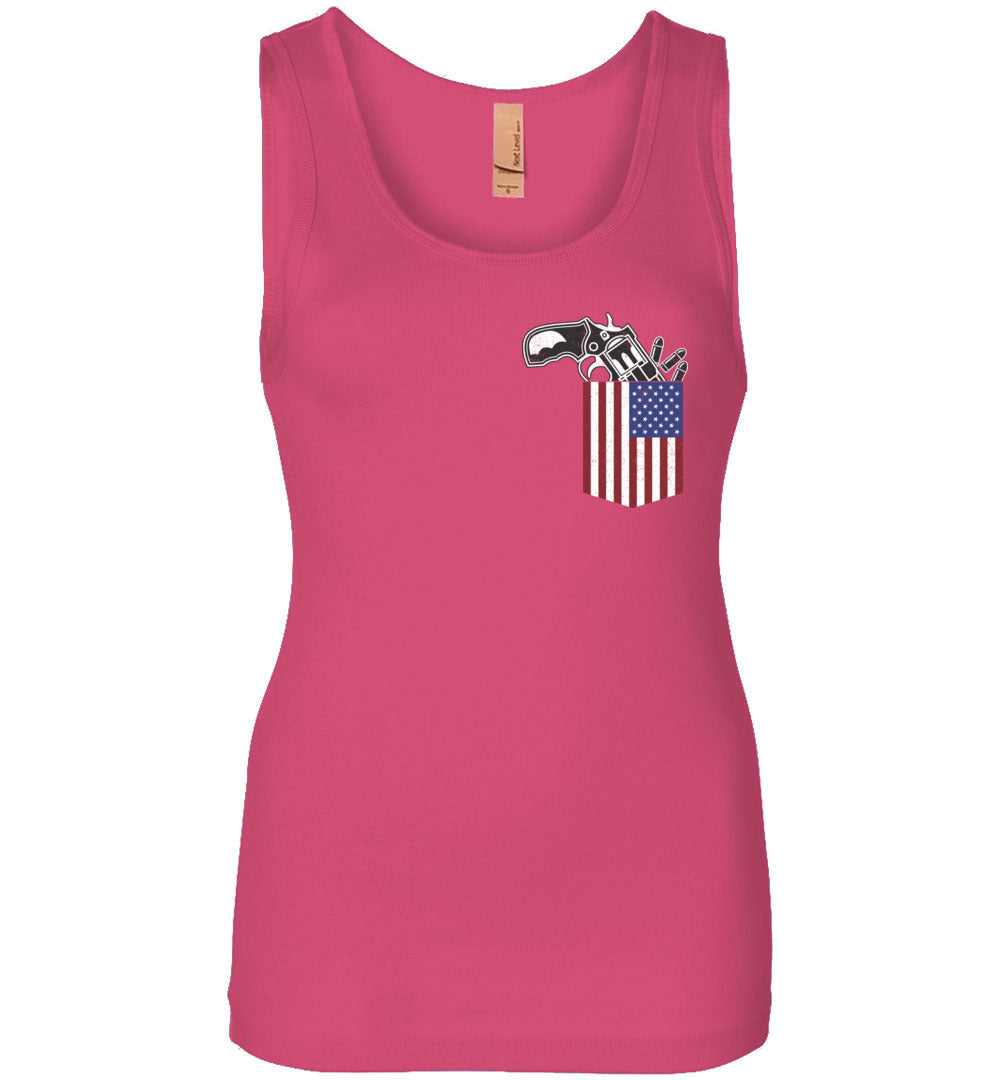 Gun in the Pocket, USA Flag-2nd Amendment Women's Tank Top-Pink