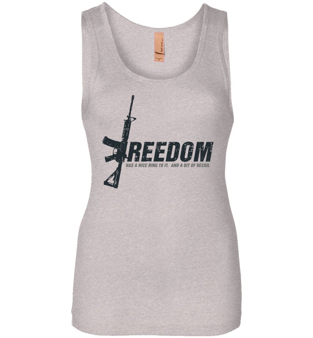 Freedom Has a Nice Ring to It. And a Bit of Recoil - Women's Pro Gun Clothing - Light Heather Grey Top Tank