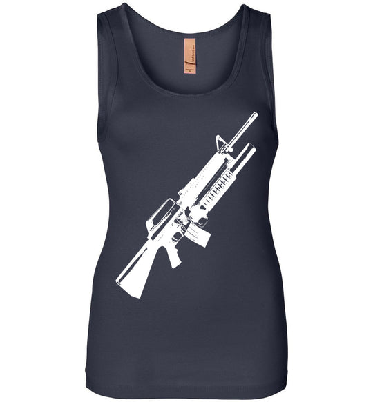 M16A2 Rifles with M203 Grenade Launcher - Pro Gun Tactical Ladies Tank Top - Navy