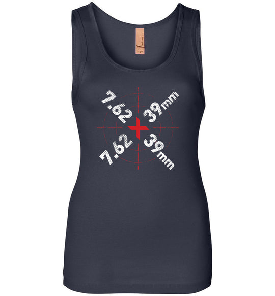 7.62 x 39mm Caliber Ammo AK-47 Tactical Gun Ladies Tank Top - Navy